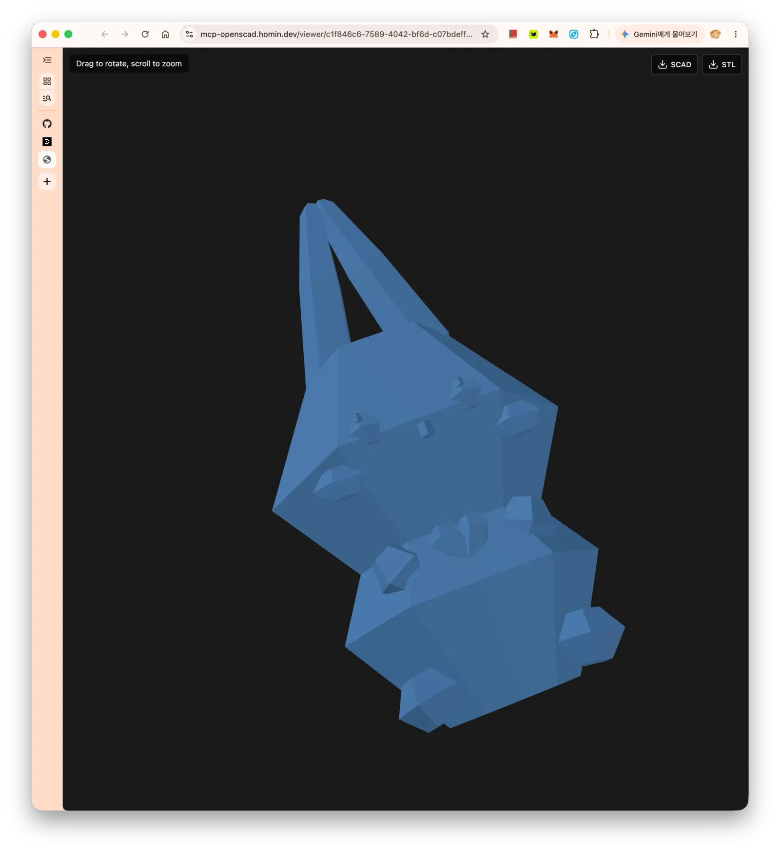 Interactive 3D preview of an exported STL model